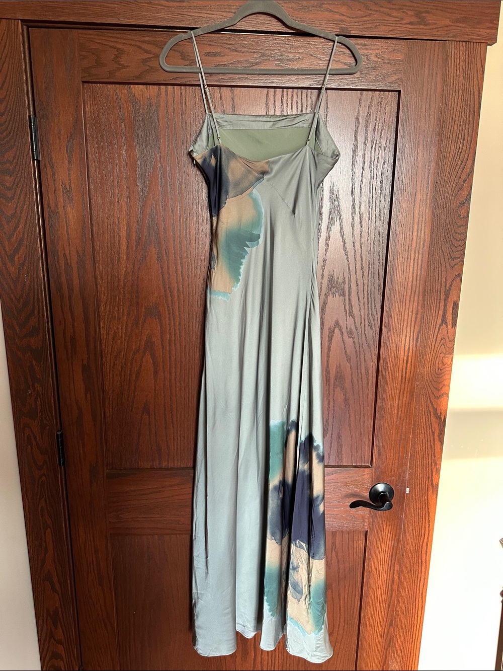 Hutch Lisa Silk Slip Maxi Dress in Soft Sage with Watercolor Floral size XL - Picture 10 of 12